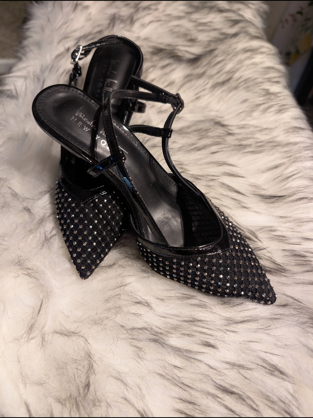 Nicole Miller Black Embellished Pointed-Toe Slingback Heels - 6.5